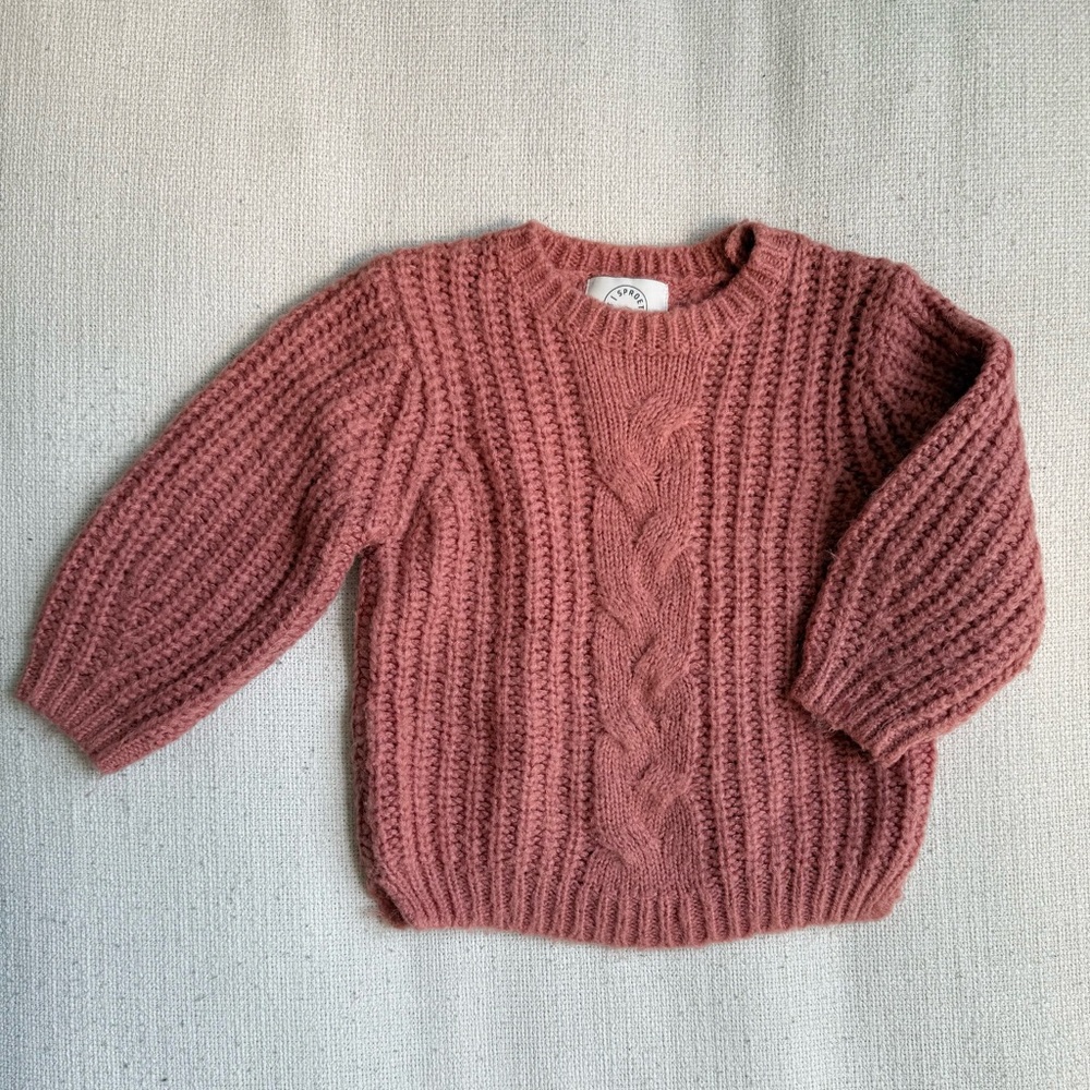 Sproet & Sprout Chunky Knit Sweater, Pink Cable Knit Cozy Toddler,  2Y